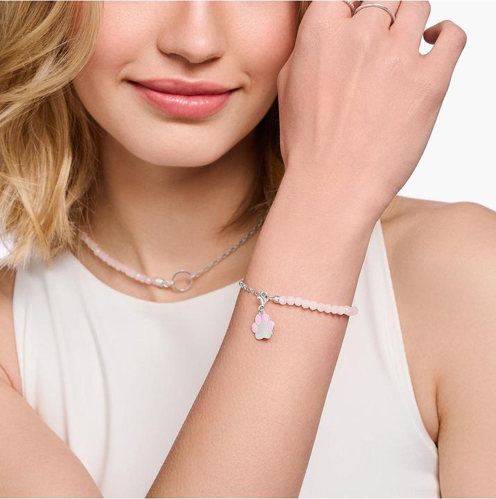 Image du produit Thomas Sabo Charm bracelet avec perles de quartz rose et maillons en argent (13 cm, Émail, Argent 925)