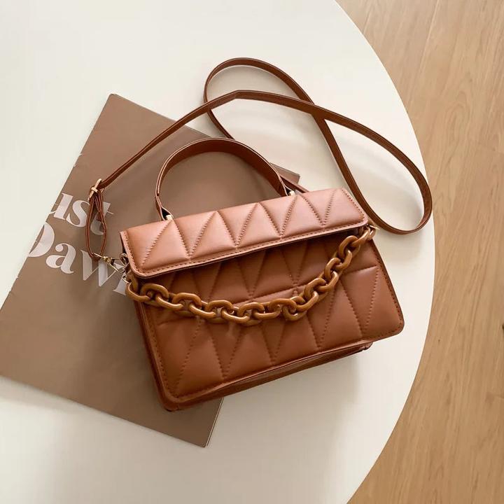 Only-Bags.Store Solid Plaid Crossbody Bags, Kette Dekor Mode Umhängetasche Handtasche für den täglichen Gebrauch