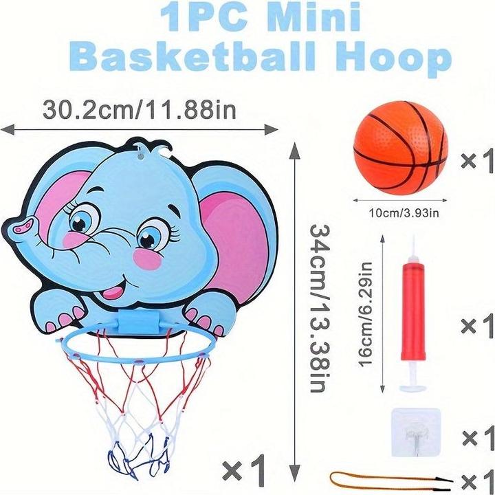 Activity Board Mini basketball hoop stand set with lion, dinosaur, elephant jungle animals - Happy Birthday