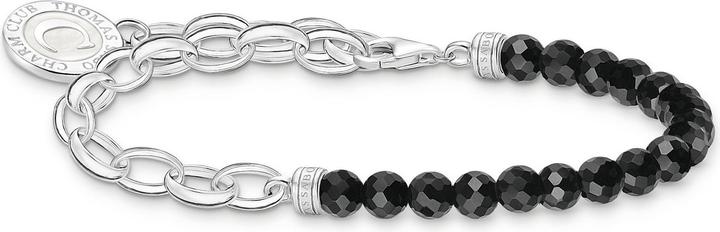 Immagine prodotto Thomas Sabo Bracciale Charm Member con perline di ossidiana nera e moneta Charmista d'argento (17 cm, Smalto, Argento 925)