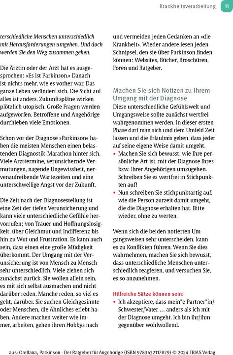 Produktbild Parkinson. Der Ratgeber für Angehörige (Deutsch, Amy Orellana, 2024)
