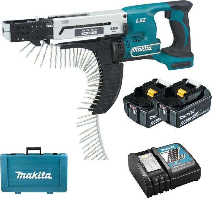 Image du produit Makita Visseuse à magasin sans fil 18V avec 2x batteries 5.0Ah DFR750RTE (Fonctionnement sur batterie)