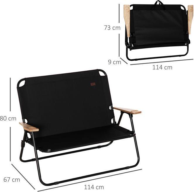 Actual product image Swisshandel24 Campingstuhl 2-Sitzer klappbar tragbar Gartenstuhl Regiestuhl bis 160 kg Schwarz