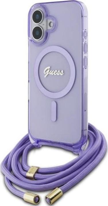 Guess GUHMP16SHCTSGNSU iPhone 16 6.1" fioletowy/viola custodia rigida Crossbody Cord Script MagSafe