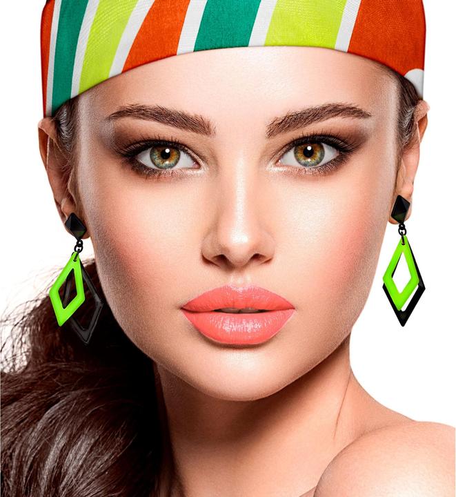 Image du produit Widmann Boucles d'oreilles losange noir et vert fluo