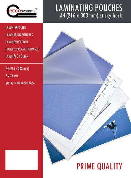 RECOsystems Laminierfolien, 216 mm x 303 mm, DIN A4, selbstklebend, 2 x 75 Micron (A4, 100 Stück, 75 µm)