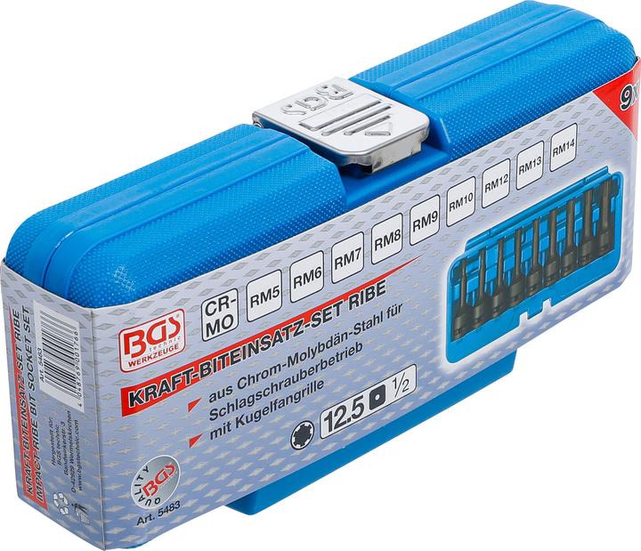 Image du produit BGS Jeu de douilles à embouts à choc 12,5 mm (1/2") Profil cannelé (pour Ribe) M5 - M14 9 pièces (Profilé de cale (pour Ribe) M5 - M14)