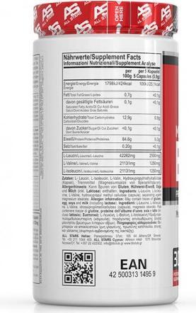 Nutritional values and ingredients All-Stars BCAA Mega Caps (1 Piece, Capsules, 177 g)