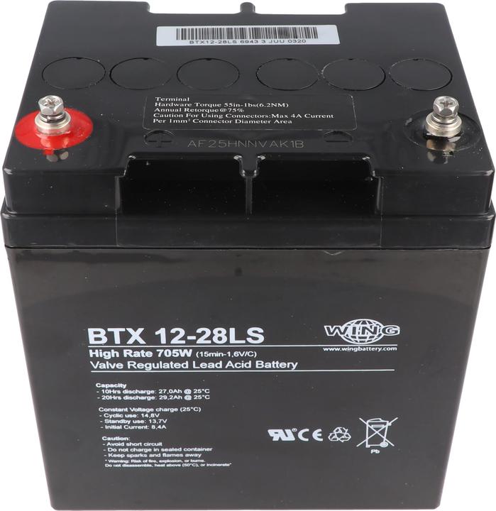 AccuCell Wing BTX12-28LS 12V 28Ah high rate high current lead battery AGM lead gel battery (12 V, 28 Ah)
