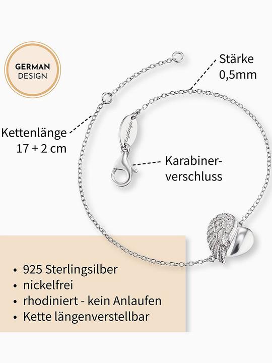 Produktbild Engelsrufer Armband Herzflügel (17.50 cm, 925er Silber)