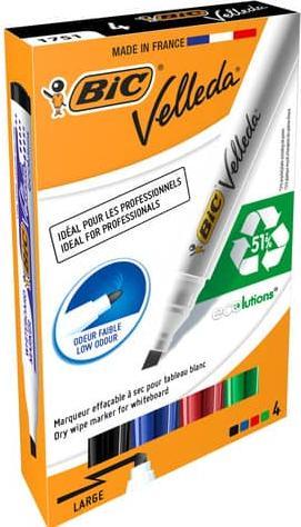 Produktbild Bic Velleda trocken abwischbare Marker, Keilspitze, 4 Farben (4 Farben, 5.50 mm, 4 x)