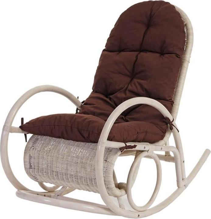 Immagine prodotto Swisshandel24 Sedia a dondolo, Poltrona in rattan, bianco - cuscino marrone