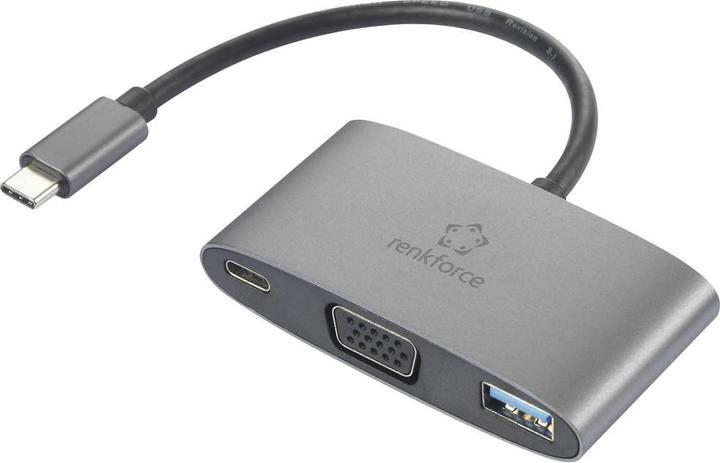 Produktbild Renkforce USB-C®, VGA Adapter (1x USB-C® Stecker - 1x USB-C® Buchse (Power Deliv (USB 3.0, USB, VGA, 15 cm)