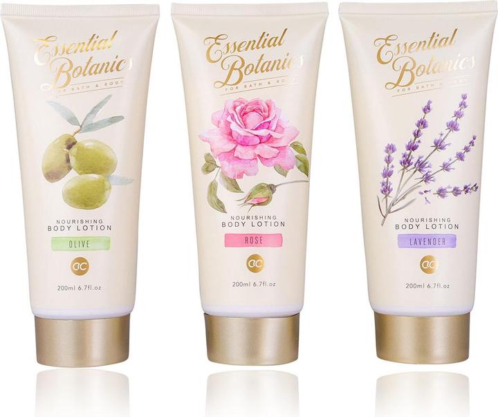 Accentra Bodylotion ESSENTIAL BOTANICS - CLASSICS in Tube, 200ml, 3 Motive/Düfte sortiert: Lavendel/Olive/Ros (Körpercreme, Körperlotion, 200 ml)