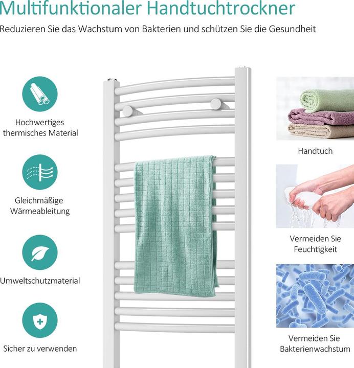 Produktbild Emke Elektrischer Badheizkörper, Badheizung Elektrisch, Weiss 120x40cm 500W (500 W)
