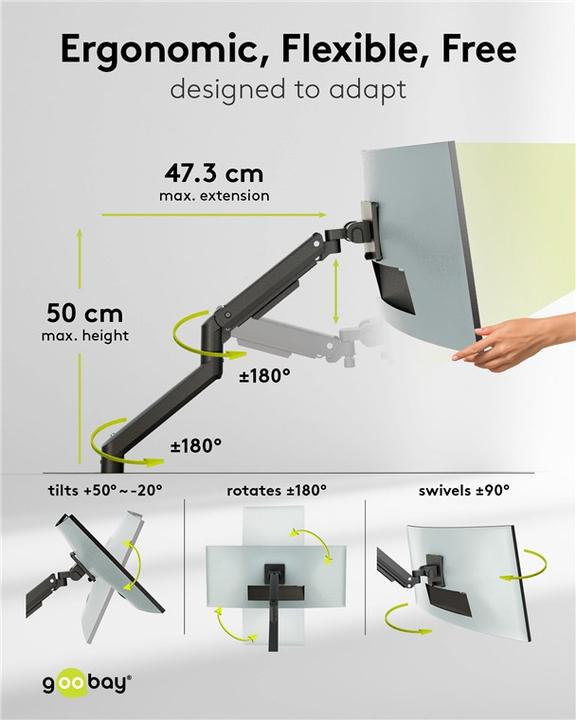 Immagine prodotto Goobay Supporto per monitor singolo da gioco con molla a gas, nero (Tavolo, 49")