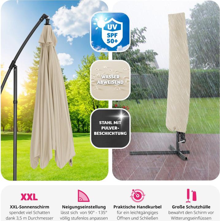 Produktbild tectake Sonnenschirm Ciccio mit Schutzhülle (3.50 m)