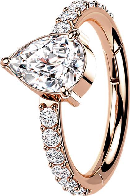 Produktbild Star Piercing Micro Segmentring klappbar rosegold seitlich Kristalle und Kristalltropfen silber (ohne Messing, Titan G23)