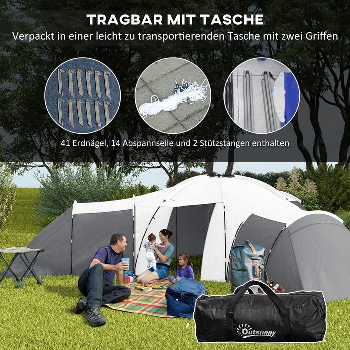 Actual product image Swisshandel24 Tunnel tent camping tent 6-9 person family tent 3 bedrooms 2000mm Oxford grey (Tunnel tent, 9+ people)