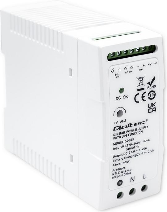 Qoltec 50885 Stable DIN rail power supply unit with UPS function | 40W