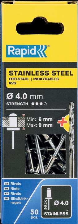 Produktbild Rapid Edelstahl Blindniete Ø 4,0 x 12 mm