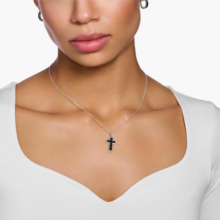 Produktbild Thomas Sabo Kette Kreuz schwarze Steine silber (925er Silber, 40 - 45 cm)