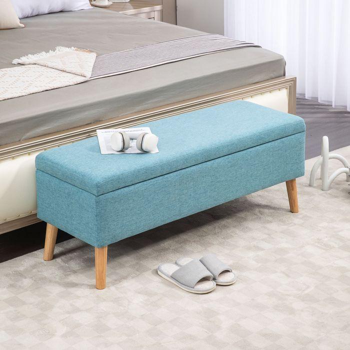 Actual product image Swisshandel24 Bench, storage space, linen look, rubberwood blue 110x39x45cm (110 cm)