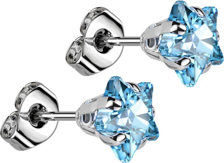Produktbild Star Piercing Ohrstecker silber mit Sternkristall aqua (ohne Messing, Chirurgenstahl 316L)
