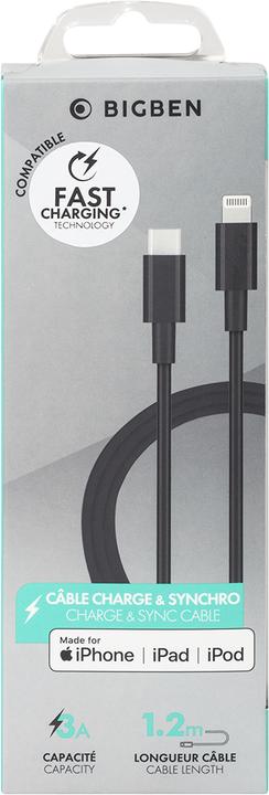 Produktbild Bigben Connected Cable Lightning MFI Type C 1.2m 3A By Bigben Juodas (1.20 m, USB 3.2 Gen 1)