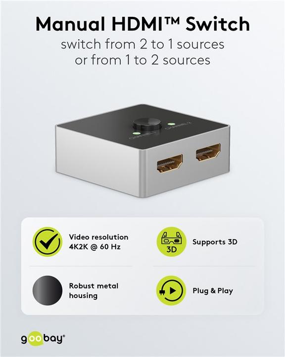 Actual product image Goobay Manual HDMI Switch Box 2 to 1 4K @ 60 Hz