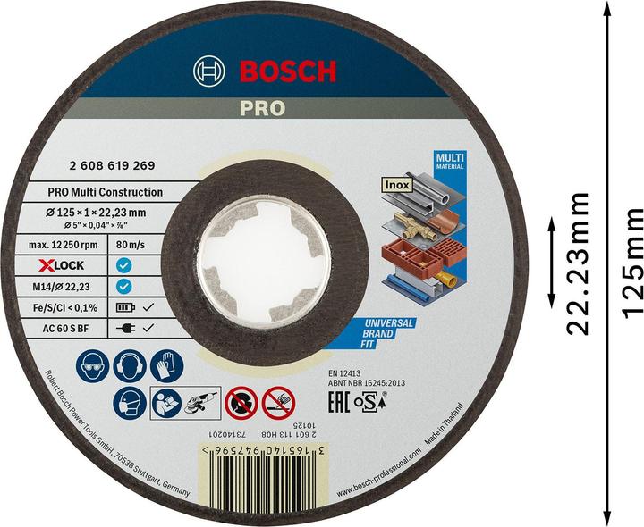 Bosch Professional Zubehör PRO Multi Material X-Lock cutting disc, 125 x 1 x 22.23 mm