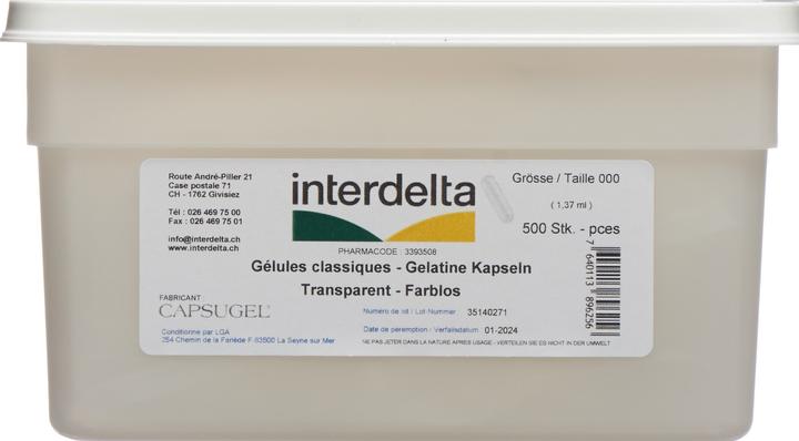 Produktbild Interdelta Gelatine Kapseln 000 transparent (500 Stück, Kapseln)