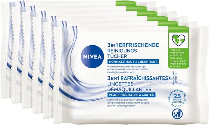 Image du produit NIVEA Lingettes nettoyantes micellaires 3en1 Multipack 6 x 25 pièces (Chiffons de nettoyage)