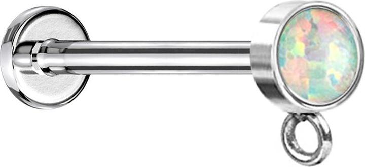 Produktbild Star Piercing Micro Labret Innengewinde silber mit Zylinder Opal weiss Ring für Anhänger (Chirurgenstahl 316L)