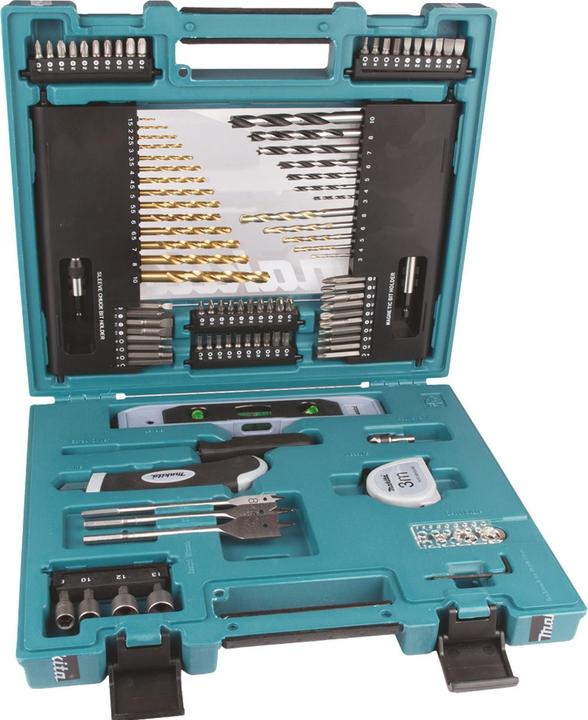 Actual product image Makita Accessories assortment D-31778 104 pieces (190, 1/4", 14 mm, 80 mm, 10mm, 40 mm, 120mm, 50 mm, 60mm, 100 mm., 30 mm, 300 mm, 150 mm, 140mm, 110 mm, Flex extension (130mm), 250mm, 160 mm, 200mm, 25mm, 20 mm)