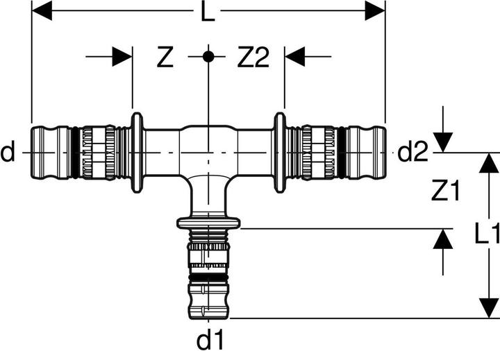 Actual product image Geberit Mepla press fitting T-piece plastic 40 x 20 x 40 mm 625.317.00.5 (Press connection)