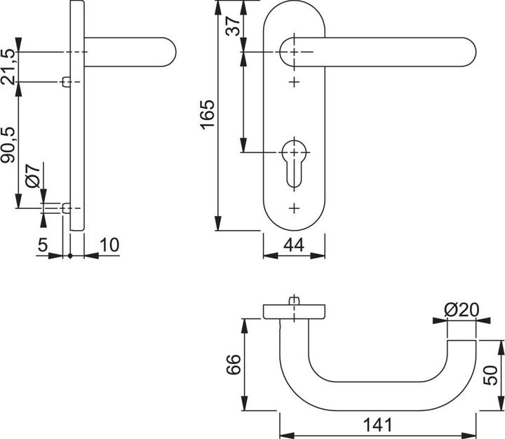 Immagine prodotto Hoppe Set di piastre corte Paris E138/353KH in acciaio inox F69 PZ set di maniglie a leva arrotondate (Set di porte)