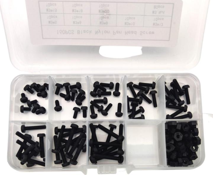 Image du produit Purecrea Assortiment de vis M3 Noir Nylon 160pcs
