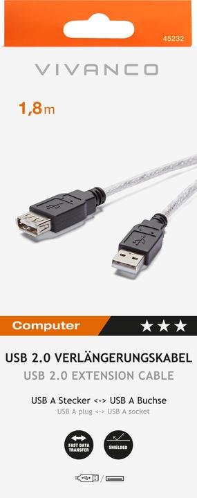 Actual product image Vivanco "" USB 2.0 AM-AF 1.8 m cable (45232) (1.80 m, USB 2.0)