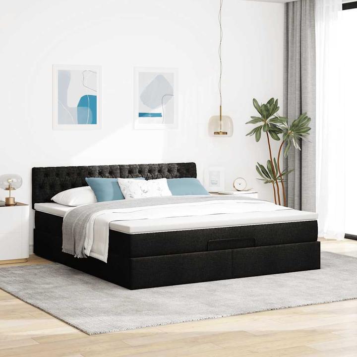 Produktbild VidaXL Ottoman-Bett mit Matratze Schwarz 160x200 cm Stoff (160 x 200 cm)