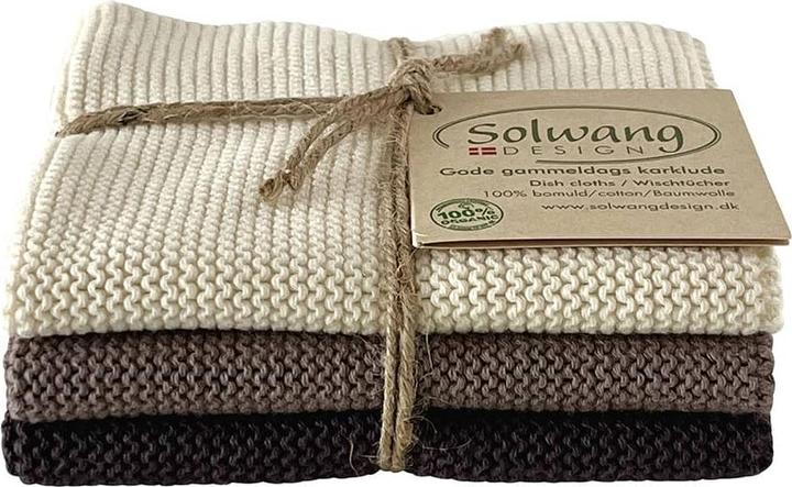 Produktbild SOLWANG Gestrickte Küchenlappen aus Bio-Baumwolle, 3er-Pack, 100% vegan, 25 x 25 cm Creme warm (25 x 25 cm)