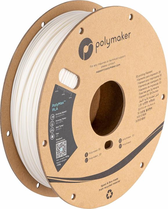 Produktbild Polymaker PolyMax PLA V2 - White- 1.75mm (PLA, 1.75 mm, 750 g, Weiss)