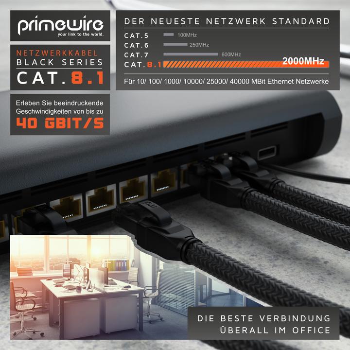 Actual product image Primewire Network cable CAT.8, RJ-45, Ethernet, patch cable CAT 8, Gigabit Ethernet 40 Gbit/s S/FTP LAN cable (S/FTP, CAT8.1, 3 m)