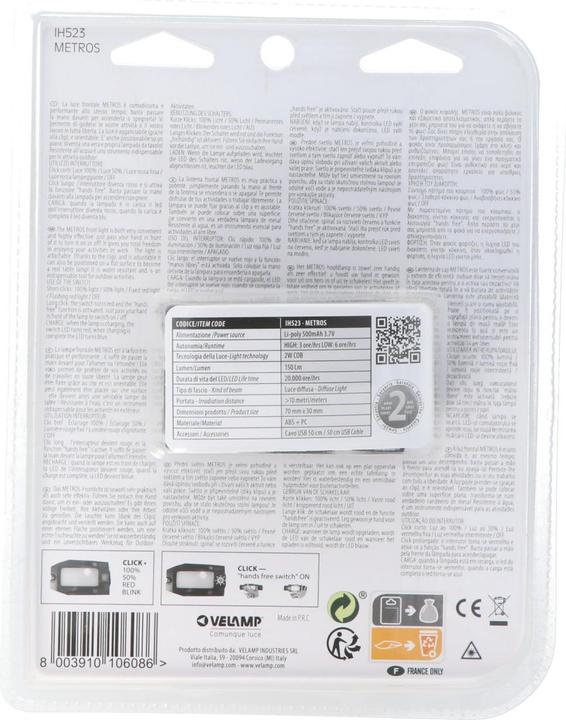 Actual product image Velamp Metros LED Stirnlampe IH523, mit Infrarotschalter inklusive Akku (150 lm)
