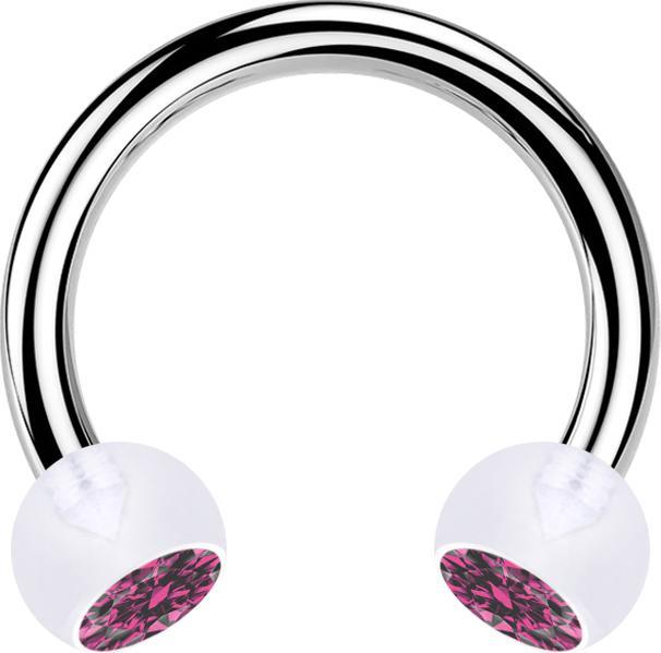 Actual product image Star Piercing Micro Circular Barbell silver with two transparent crystal balls pink (without brass, Bioflex, Surgical steel 316L)