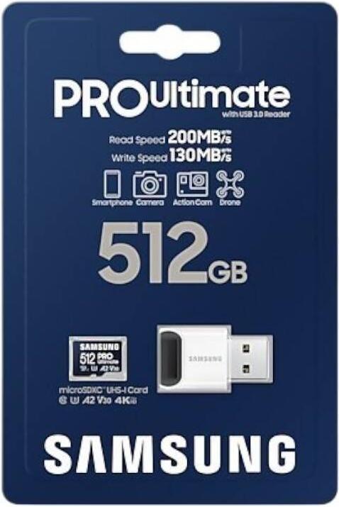 Actual product image Samsung PRO Ultimate with card reader (512 GB, microSDXC, U3, UHS-I)