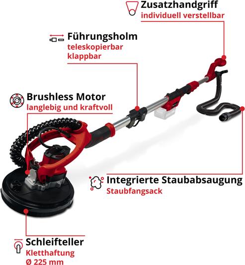 Image du produit Einhell Ponceuse à sec sans fil 18V TE-DW 18/225 Li (Ponceuse excentrique)