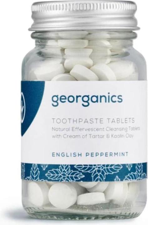Actual product image Georganics Toothpaste tablets in a jar