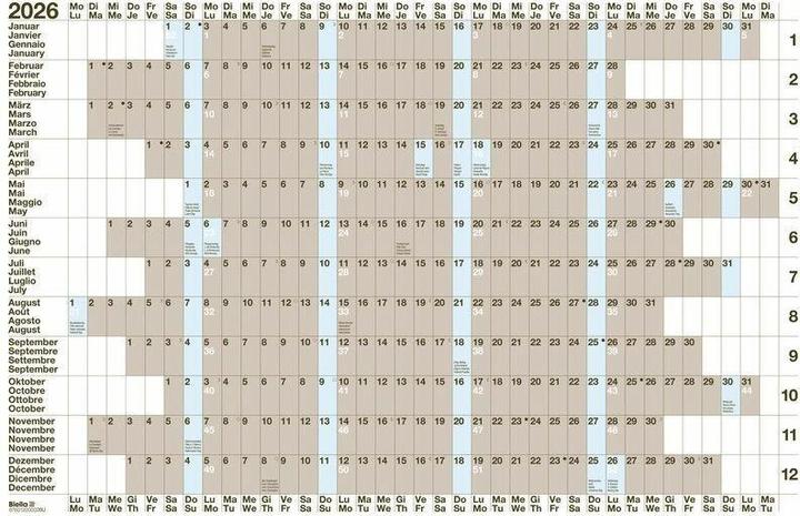 Immagine prodotto Biella Planning annuale da parete (69,5 x 46 cm, Copertina rigida)