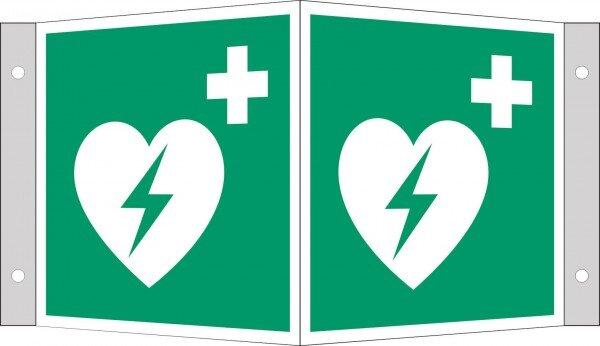 Actual product image Everglow Angled escape sign AED 20x20cm aluminium